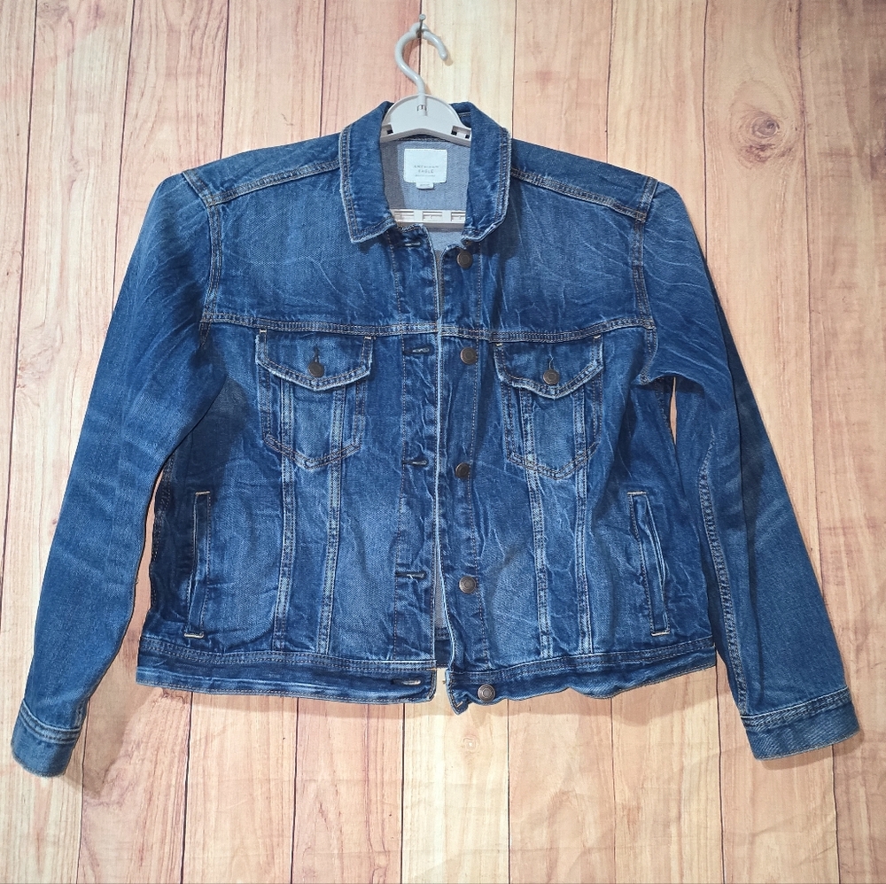 American Eagle Denim Medium Wash Botton Front Long Sleeve Blue Jacket XL - Picture 5 of 9